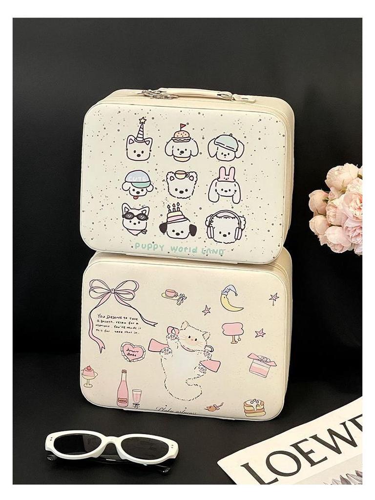 Large Capacity Cute Handbag Makeup Case with Mirror - Portable Travel Cosmetics Bag