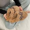 Womens Cozy Sheepskin Slippers With Bow Detail Flat Sole Warm Indoor House Shoes