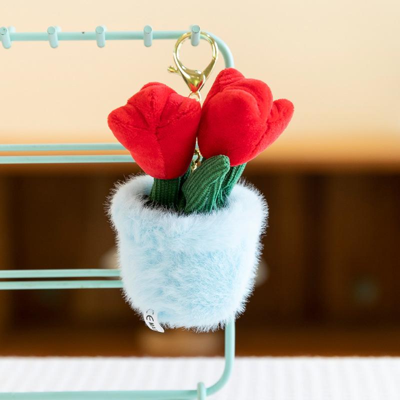 Simulation Healing Plants Tulip Flowers Plush Pendant Cake Keychain Push Gift Wedding Souvenir