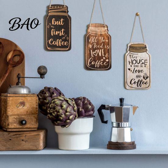 Coffee Theme Wall Hanging 4Pcs Bar Wooden Sign, Farmhouse Rustic Mason Jar Shaped Art Decoration, Plaque for Cafe Kitchen Dining Room Sign