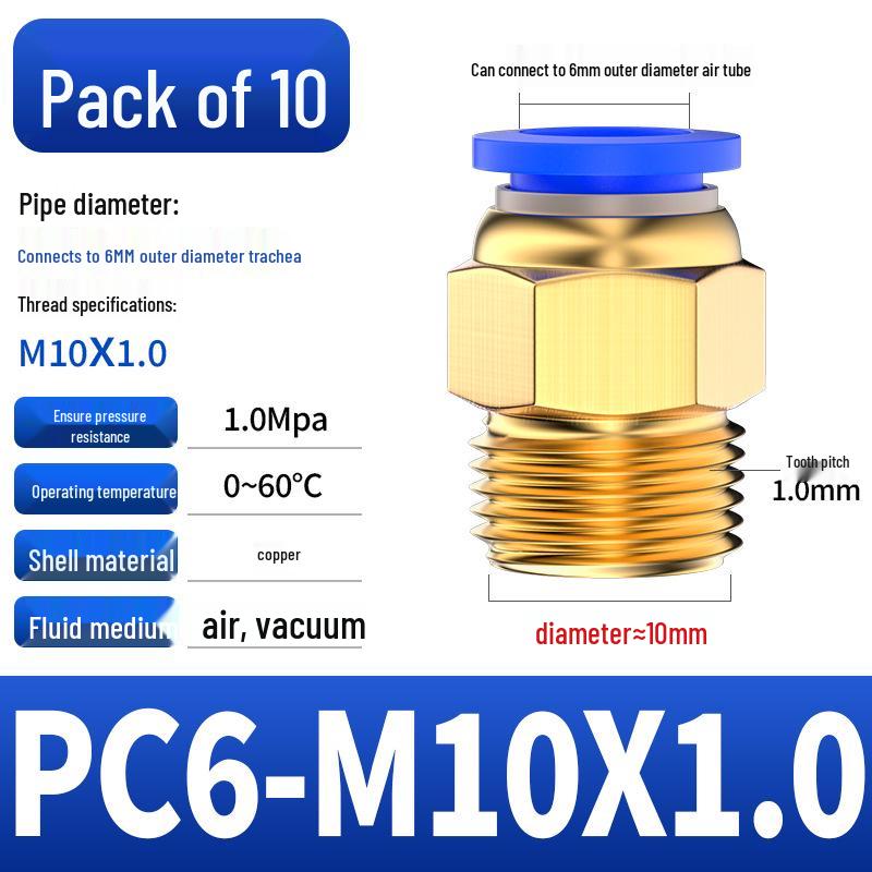 Pneumatic Quick Coupler: 4/6/8mm PC Male Air Hose Connector, Metric Coarse Thread M5/M6/02