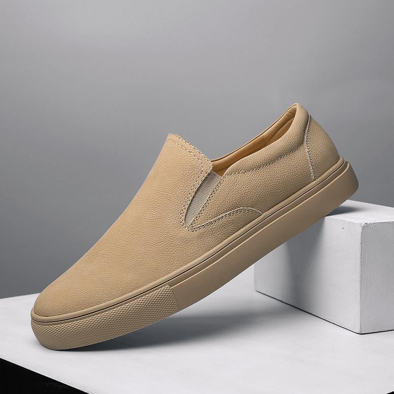 2022 Spring Newest Men Casual Shoes Solid Color Flat Light Shoes Leather Non-Slip Shoes Comfortable Soft Sole Shoes Outdoor Leisure