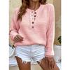 [Cozy Sweater] Soft & Comfortable Women's Cozy Pink Sweater | Casual Crew Neck, Long Sleeve Pullover for Fall/Winter, Button Details