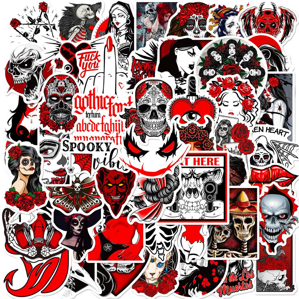 50 Gothic Horror Stickers, Demon Dark Red Wind Punk Style Thriller Red Black Gothic Stickers Gothic