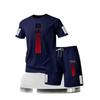 Men's Quick-Dry Mesh Sports Suit: Vertical Stripe Short Sleeve T-Shirt & Shorts Two-Piece