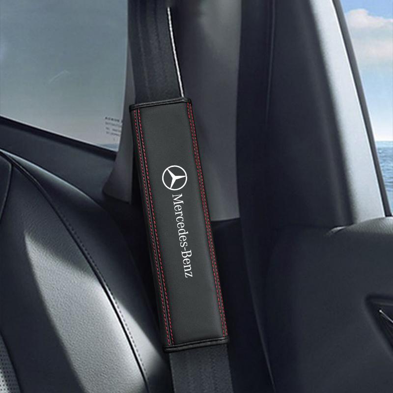 TFSM4 For Mercedes Benz AMG W211 W204 W210 W203 CLA GLA Interior Accessories 2PCS Car Seat Belt Leather Safety Belt Shoulder Covers