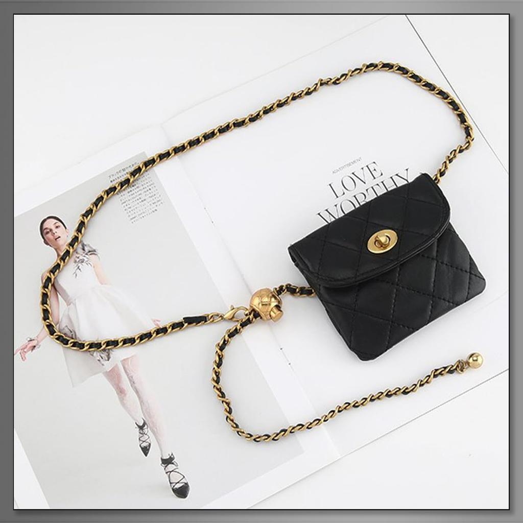 Buzz Selection Chain Belt with Mini Simple Fashion Accessory for LBT412 Pouch, Women, (Black)