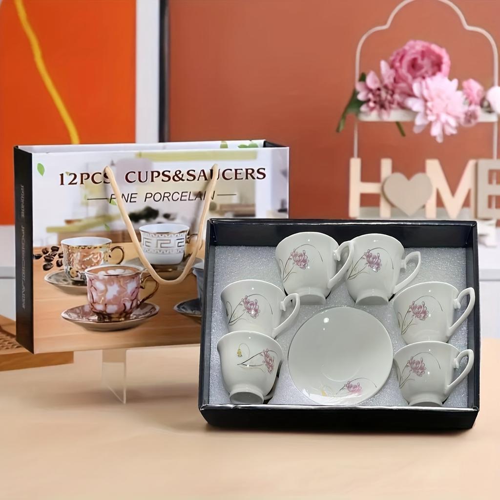 12pcs Ceramic Tea Set European Style Floral Ceramic Tea Set Include 6 Cups And 6 Plates Coffee Set For Home Tea Party Garden Party Coffee Shop Tea Acc