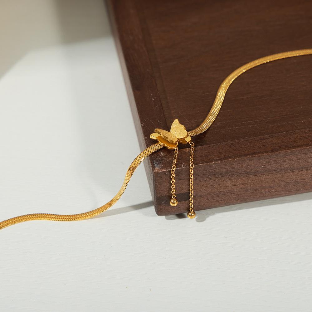 Korean Geometric Elegant Frosted Butterfly Tassel Titanium Anklet