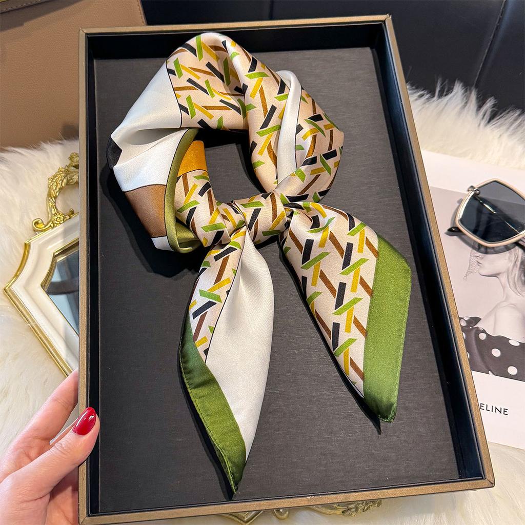 70Cm Silk Scarf Women'S French Elegant Small Floral Print Scarf Small Square Scarf With Headscarf