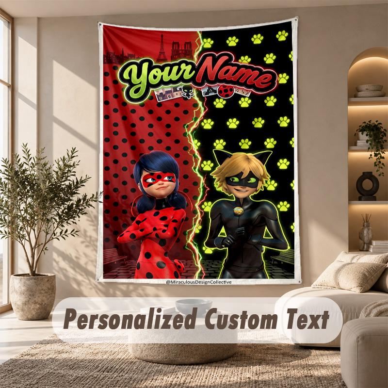 Miraculous Ladybug Tapestry, Personalized Custom Text, Wall Hanging Tapestry For Living Room Home Wall Decor