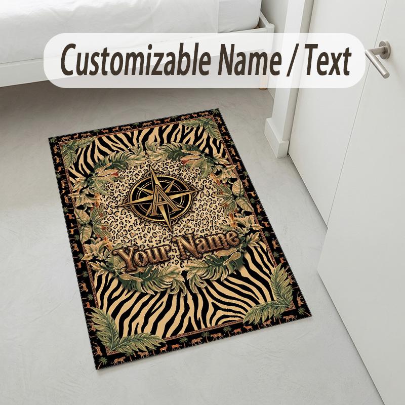 Jungle Safari Theme Soft Crystal Velvet Rug Custom Name & Text Print Non Slip Floor Rug for Bedroom Living Room