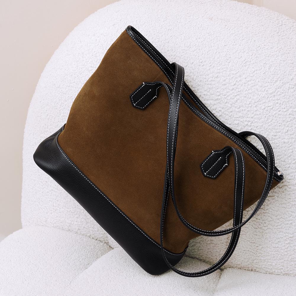 High-End Women's Genuine Leather Tote - Large Capacity, Silk Matte Finish