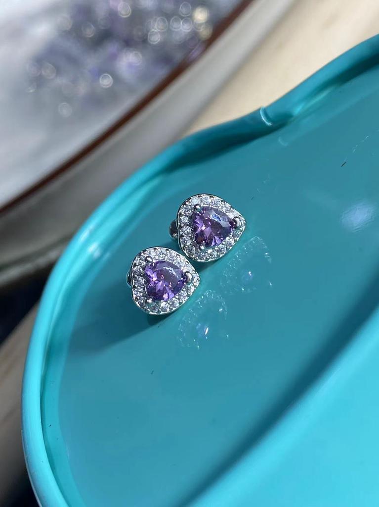 Blue love zircon stud earrings simple versatile spiral screw stud earrings