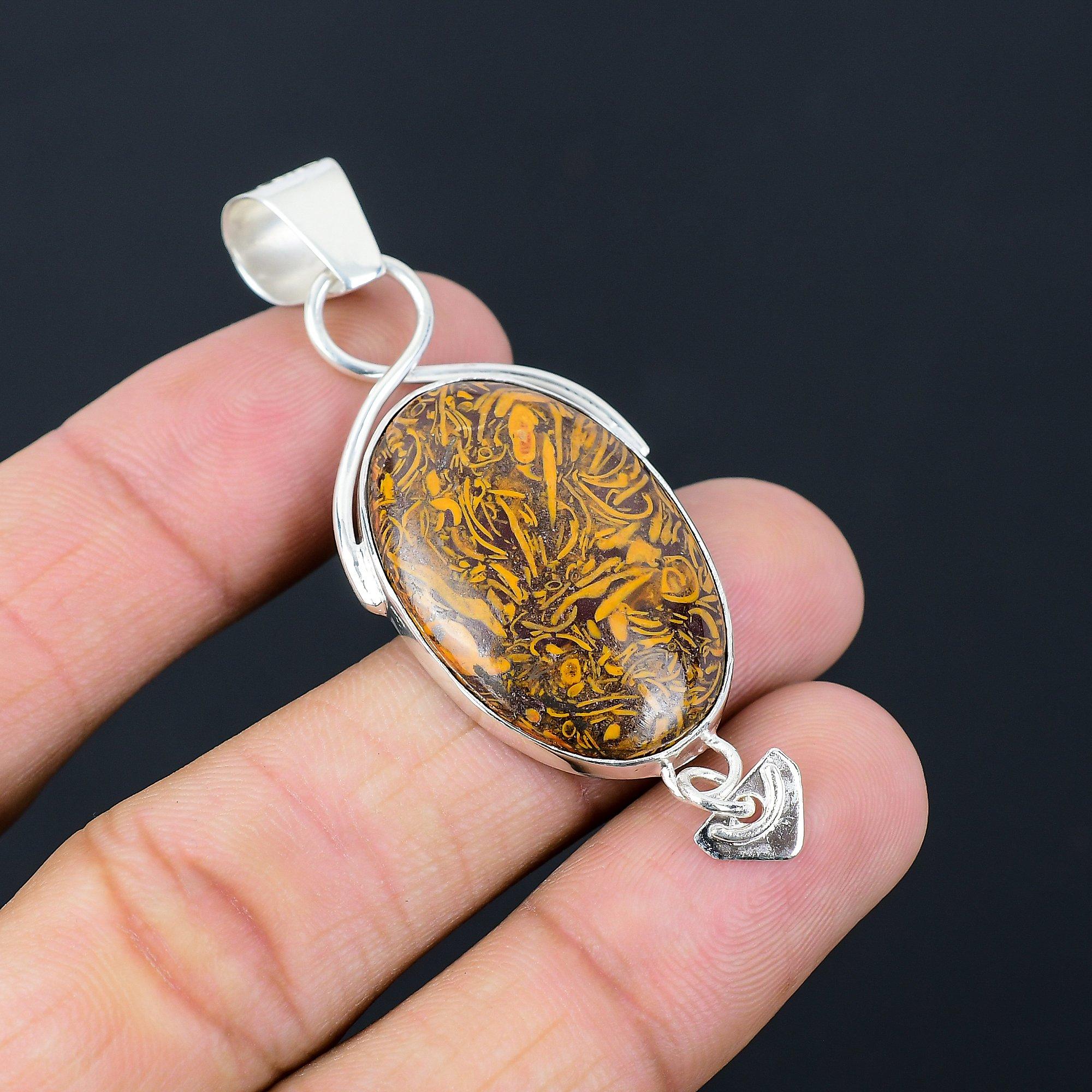 Daughters Day Sale Oval Natural Mariam Jasper Mother Pendant Jewelry 925 Silver