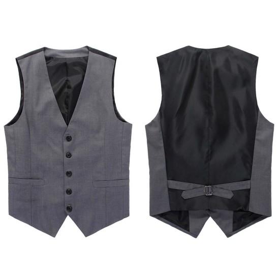 Men Waistcoat V Neck Formal Sleeveless Single-breasted Spring Vest for Work