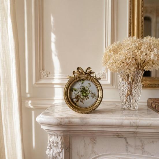 Cornice Vintage, Cornice Rotonda Ovale Tono Oro, Cornice Arcuata Retrò per Appendere al Muro o da Tavolo Decorazione per la Casa