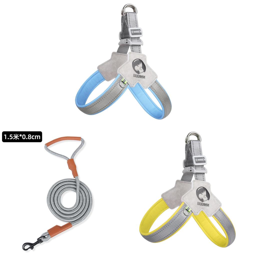 Adjustable Polyester Dog Chest Harness With Glow Reflective Strips For Safe Night Walks