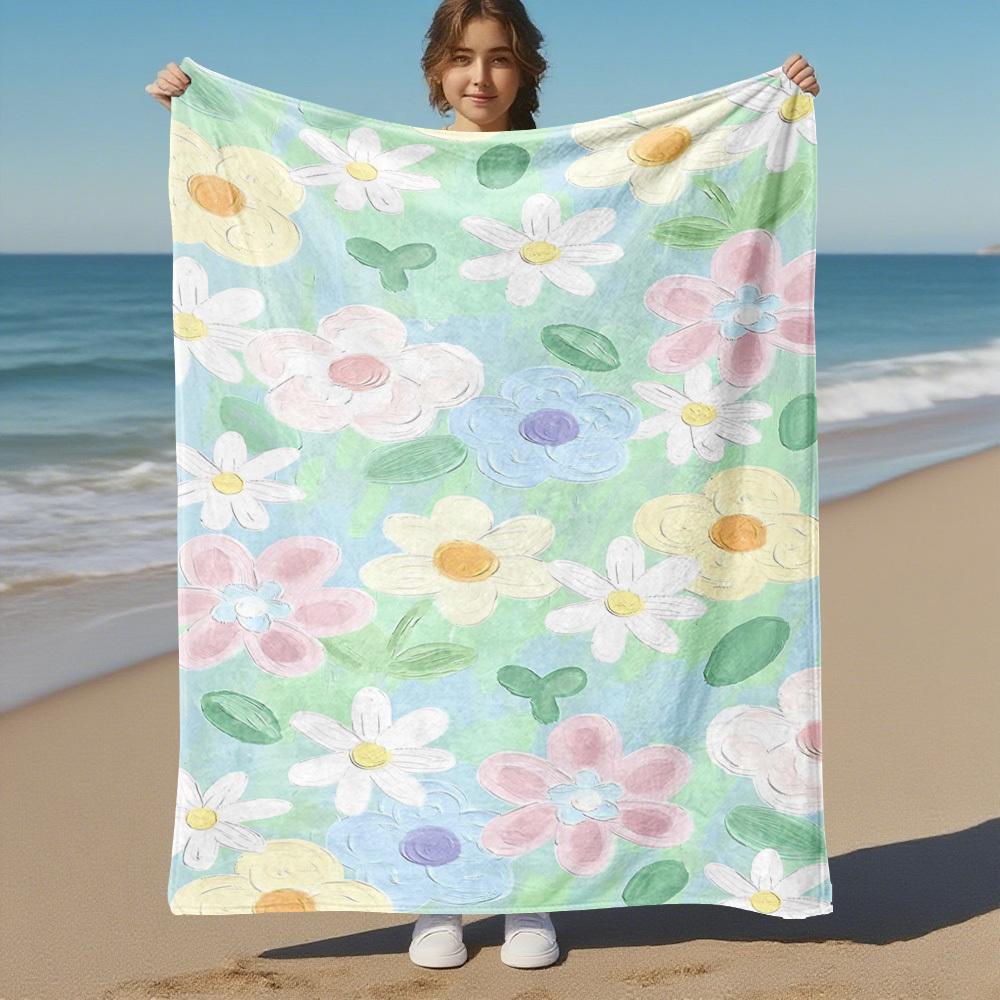 1pc Floral Pattern Outdoor Flannel Blanket Soft Warm All-Season Throw for Sofa Bed Car Camping Office, Cozy Gift Idea1309S