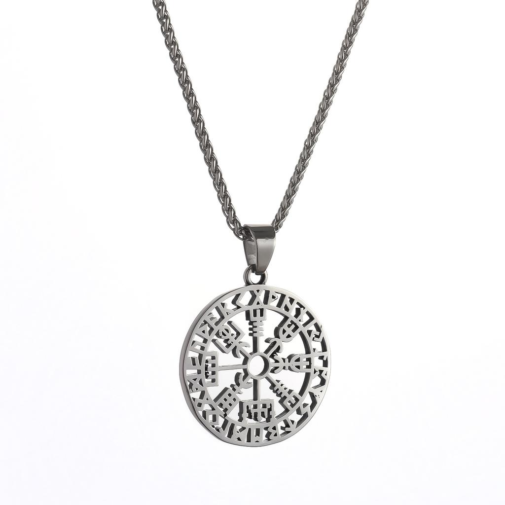 Viking jewelry, versatile ethnic style hollow rune titanium steel men's pendant, simple stainless steel necklace