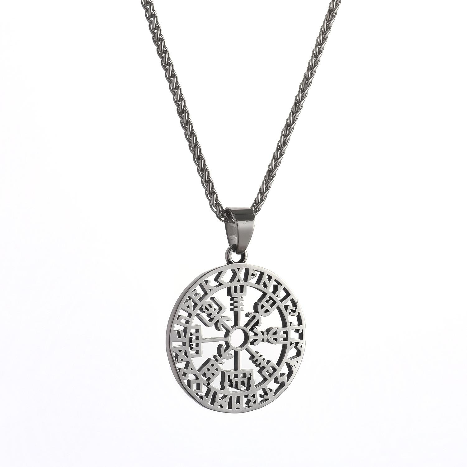 Viking jewelry, versatile ethnic style hollow rune titanium steel men s pendant, simple stainless steel necklace