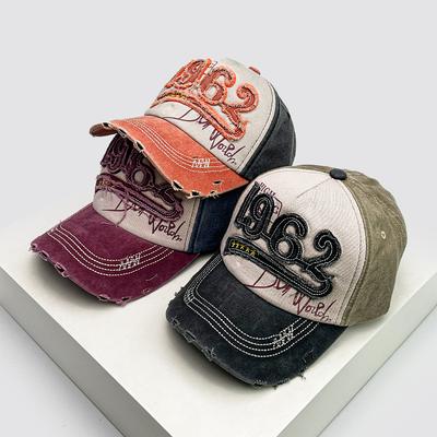 New Unisex Patch 1962 Letters Broken Style Baseball Hats Sunshade Color Block Versatile American Vintage Peaked Caps Fashion Ins