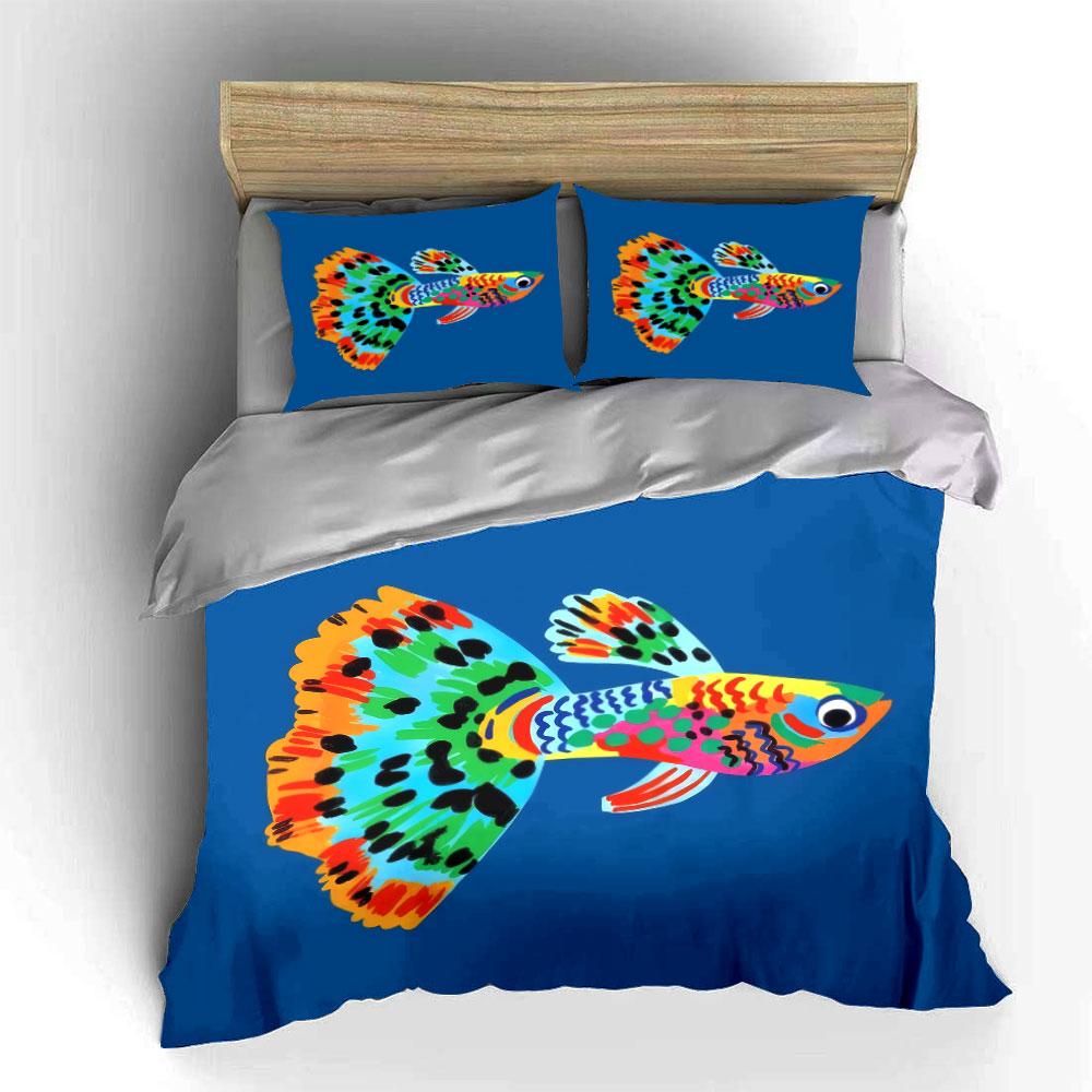 Buntes Fisch-Kunstdekor Trio Weiche Bequeme Bettbezug-Bettwäsche-Set Enthalten 1*Bettbezug & 2*Kissenbezüge, Geschenk