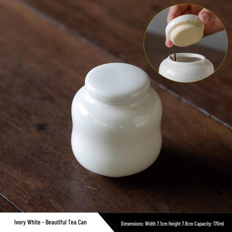 High-End White Porcelain Tea Storage Canister - Exquisite, Sealed, Portable Small Container 