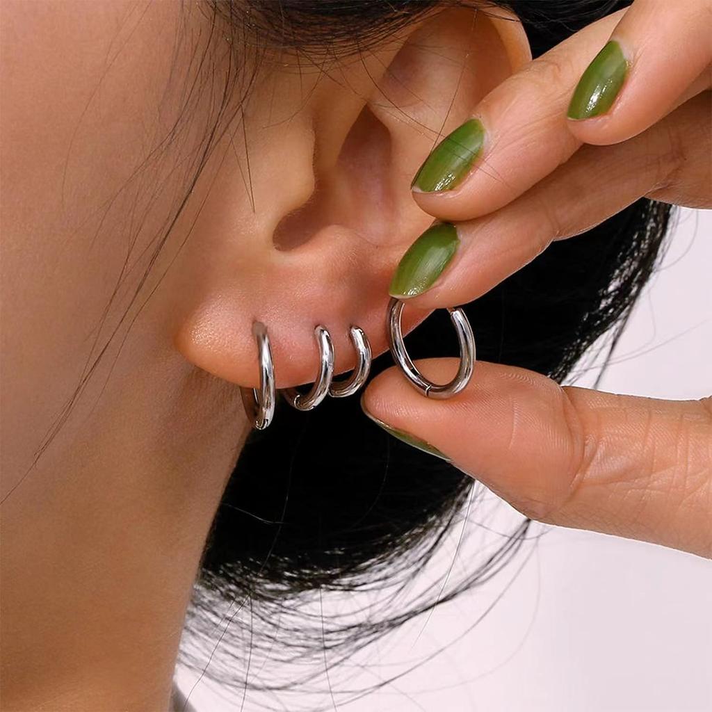 Trend Black/Gold Color Classic Stainless Steel Men Women's Hoops Earrings Minimalist Y2k Small Round Circle Piercing Ear Jewelry