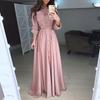 Sexy Lapel Maxi Dress Womens Casual Long Sleeve Solid Elegant Long Party Dress Soft Touch Autumn Winter Pleated Dresses