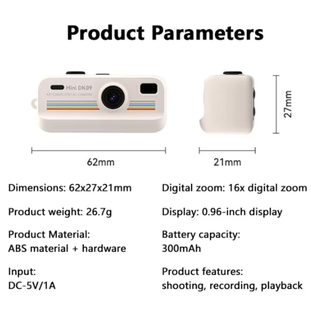 with Flash Retro CCD 16x Zoom 2K HD Thumb Camera Keychain Mini Digital Camera  For Vlogging