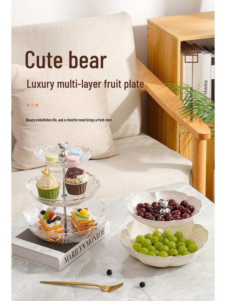 Exquisite Bear Fruit Plate: Multi-Layer Dessert & Candy Display for Luxurious Living Rooms.