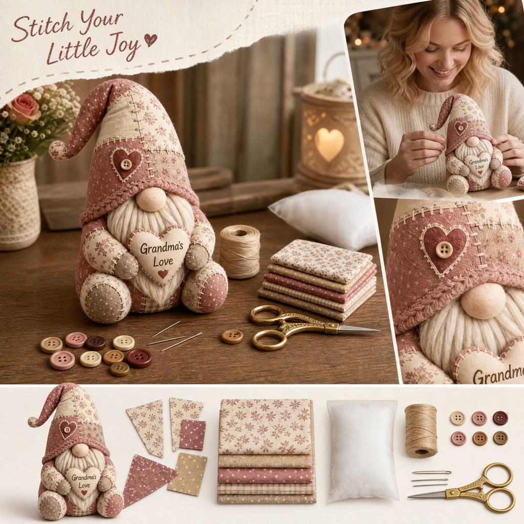 Kit da cucito Gnomo Patchwork con Materiali in Tessuto per Decorazioni Fai-da-te per la Casa