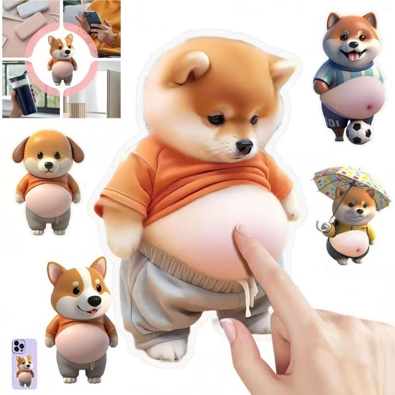 1/2Pcs Cute 3D Squeezable Soft Belly Dog Cat Stickers DIY Relieve Stress Mobile Phone Laptop Decoration Decal Home Decor