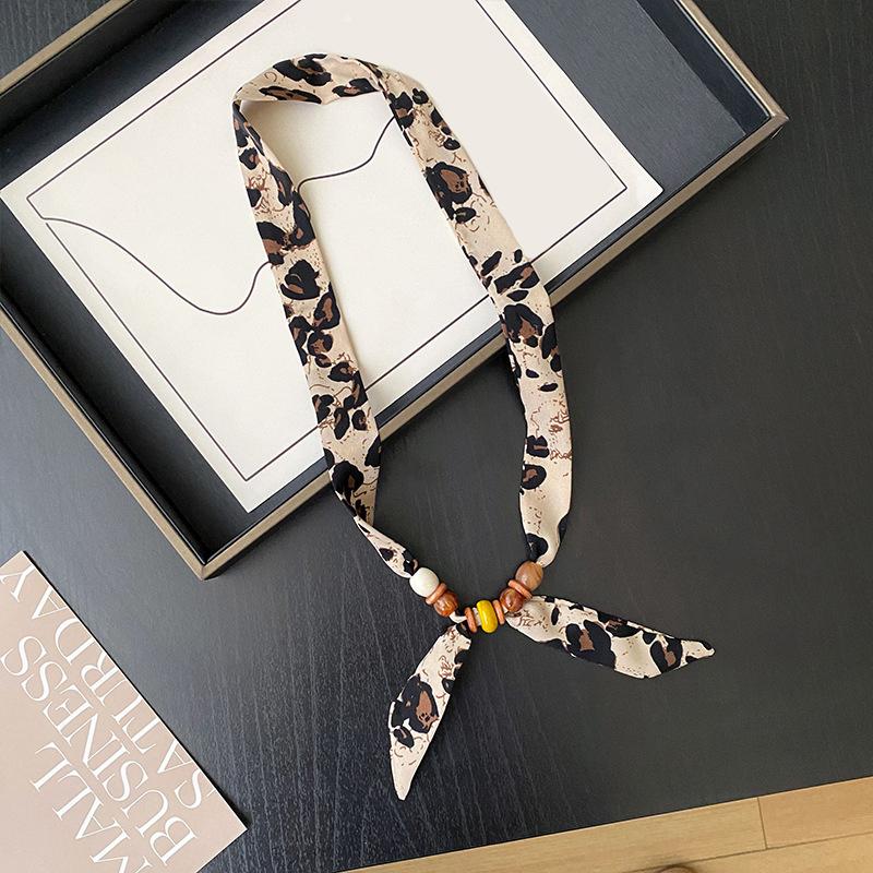 Retro Style Beaded Long Scarf Chain Necklace for Women Fashion Accessories Necklace Scarf Hijab Tie Bag Handle Ribbon Hairband