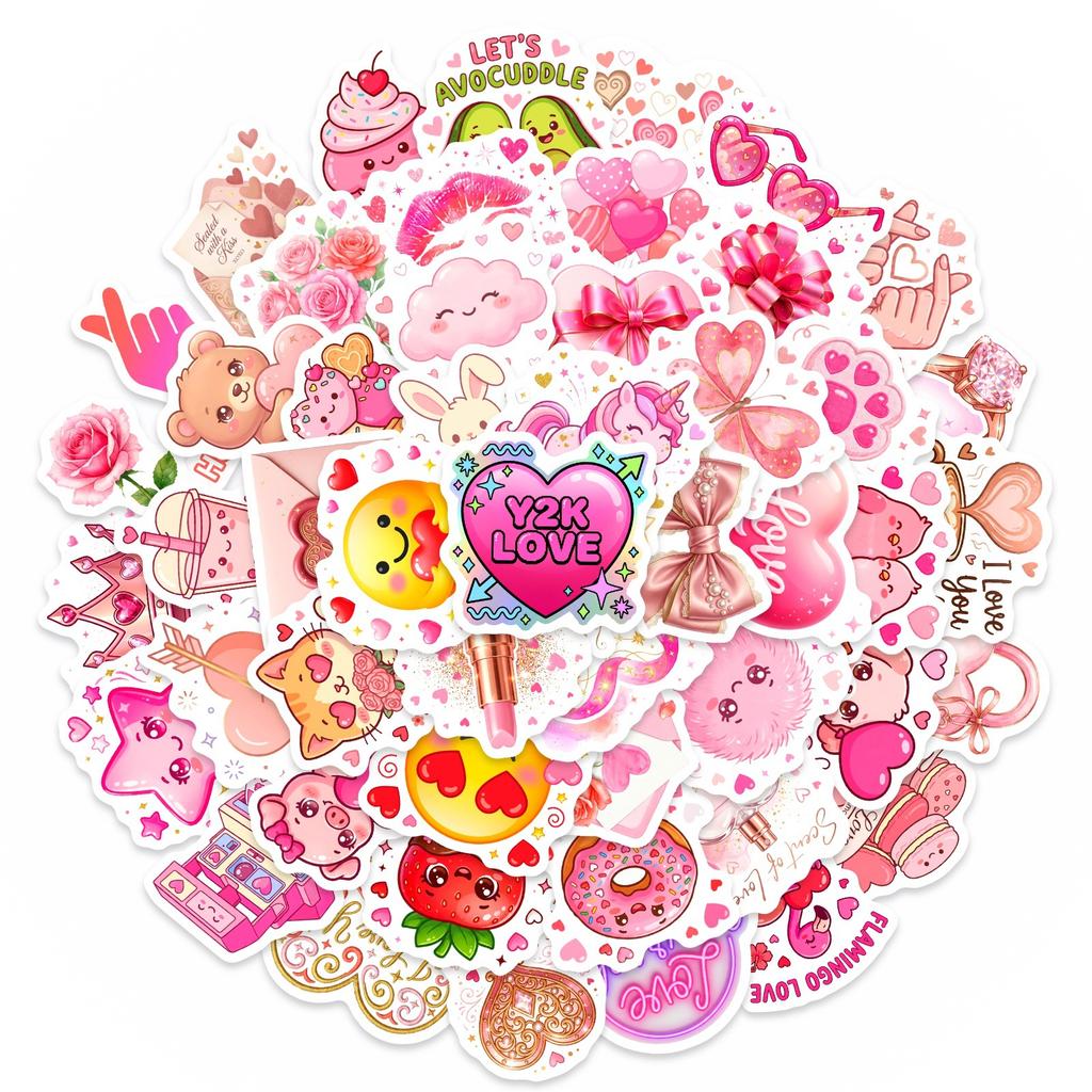 50 Cute Cartoon Stickers Valentine'S Day Waterproof Decorative Stickers Cartoon Animals Strawberry Chocolate Love Stickers