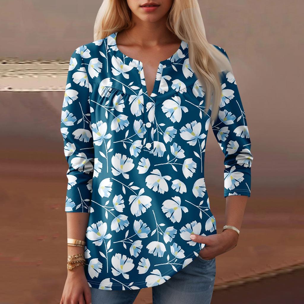 Women's Fashion Casual Long Sleeve Round Neck Floral Print Top