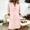 Sommerkleid für Damen Lässig Rüschenbesatz V-Ausschnitt A-Linie Midi-Kleid Langarm Urlaubs-Reise-Outfit mit Taschen