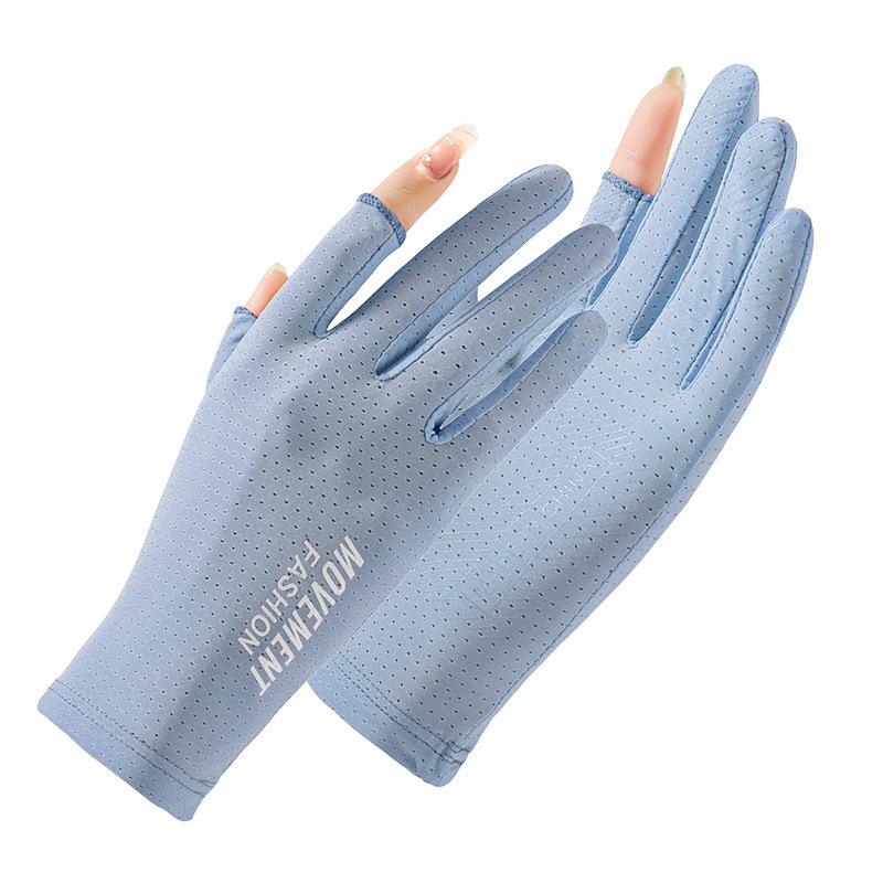 Summer Sun Protection Gloves for Women's Ice Silk Anti Ultraviolet Outdoor Thin Cycling Driving Anti Slip Short Touch Screen Gloves