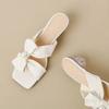 Fashion Square Toe Women Slippers Bow Heeled Sandals Loafers Shoes Woman 2025 Fashion Summer Shallow Dress Comfort Soft Leather Slides