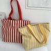 1Pcs Female Daily Shopping Bags Simple Striped Women'S Canvas Casual Shoulder Bags Fashion Large Capacity Ladies Tote Handbags