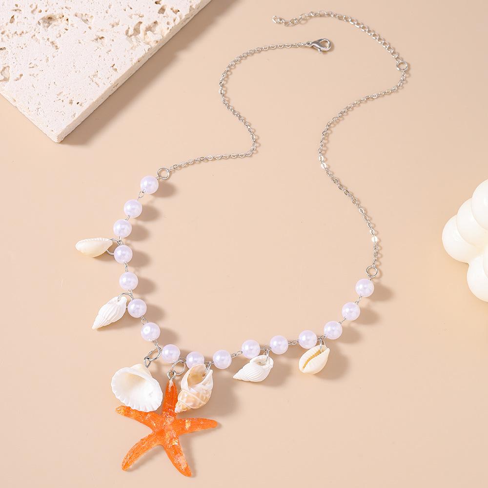 European and American Jewelry Pearl Conch Starfish Necklace Fresh and Simple Beach Collarbone Chain Jewelry