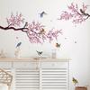 Pink Peach Blossom Flowers Branch Birds Floral Wall Stickers for Bedroom Living Room Furniture Background Wall Decals Murals PVC