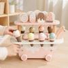 Wooden Ice Cream Cart Pastel Young Child for Playroom