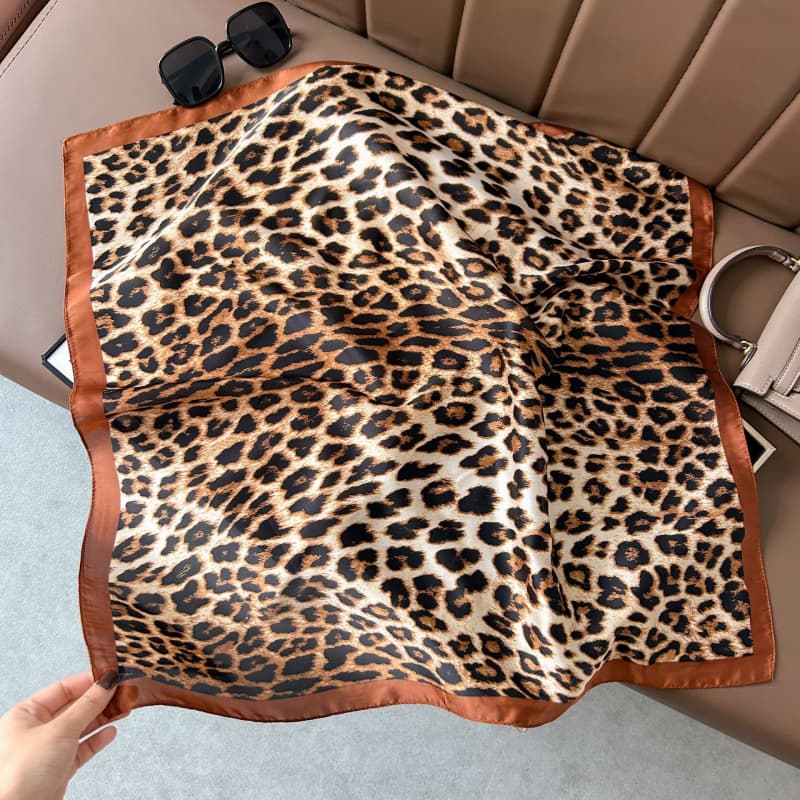 68Cm Polka Dot Leopard Print Scarf For Women Spring And Summer Thin Imitation Silk Scarf Trendy Versatile Headscarf Shawl