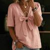 Women Shirt Pure Color Loose Fit Commuting Style Casual Tops Front Bowknot Decor Summer Pullover Tops
