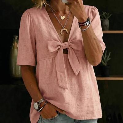 Camisa para Mujer Color Sólido Corte Holgado Estilo para Ir al Trabajo Tops Casuales Lazo Delantero Decoración Tops de Verano sin Mangas