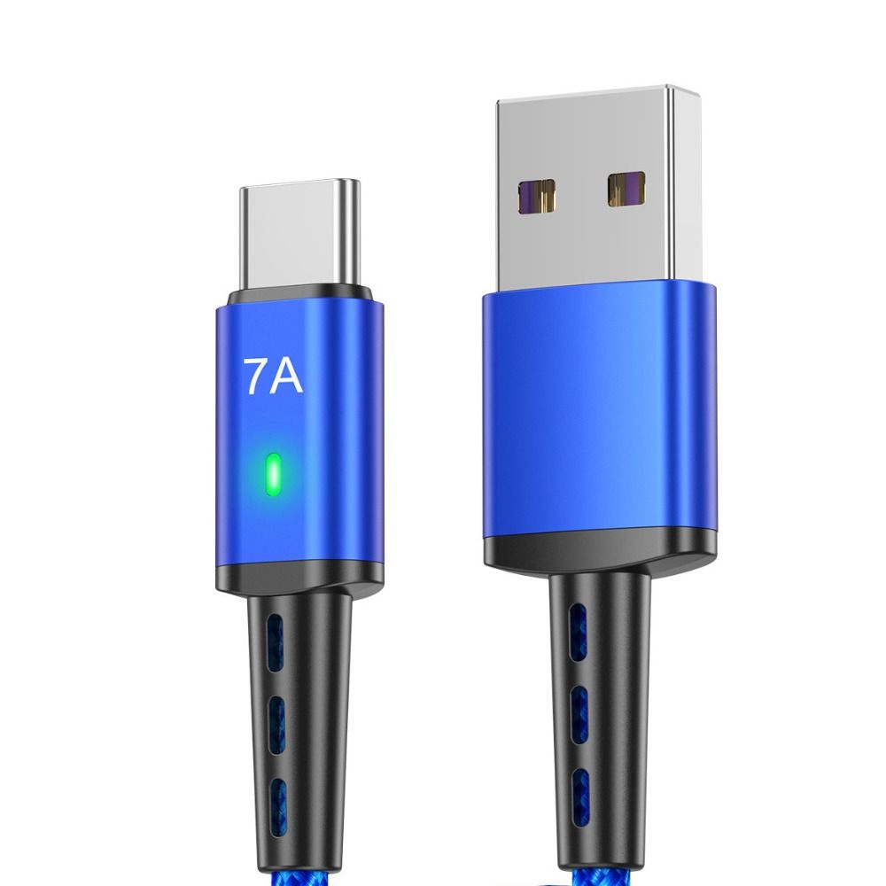

USB Type C 7A Type C Зарядное устройство Кабель для передачи данных Алюминий Цинк Сплав цинка 7A Кабель USB Type C Быстрая зарядка blue-0.3m