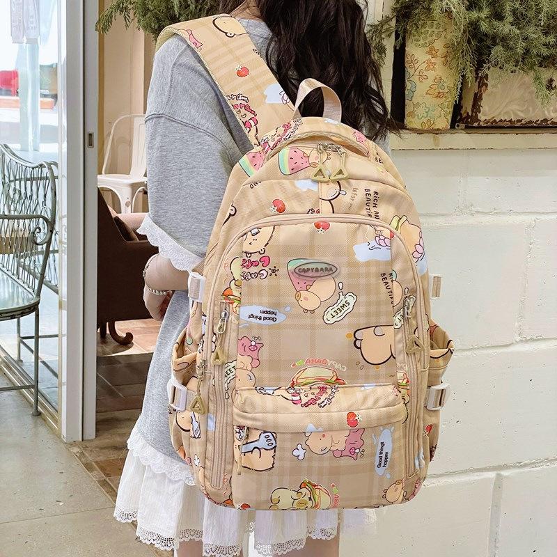 Large Capacity Cartoon Backpack for Men and Women's College Style Cute Little Fresh Printed Schoolbag
