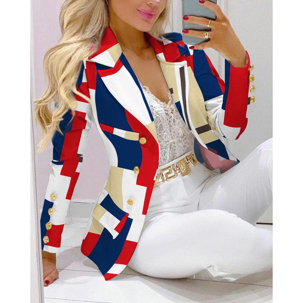 Spring Autumn Fahsion Blazers Pant Sets Casual Long Sleeve Print Coat And Pencil Pant Two Piece Set Office Elegant Suits Women